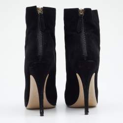 Pre Owned Valentino Black Suede Rockstud Ankle Length Boots Size 38