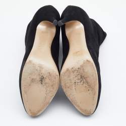 Pre Owned Valentino Black Suede Rockstud Ankle Length Boots Size 38