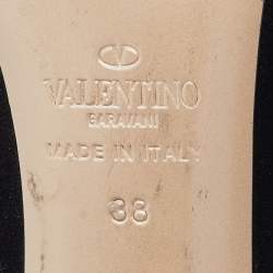 Pre Owned Valentino Black Suede Rockstud Ankle Length Boots Size 38