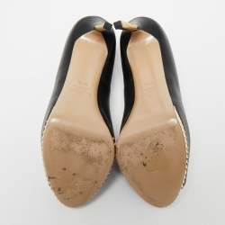 Pre Owned Valentino Black Leather Studded Heel and Platform Peep-Toe Pumps Size 37.5