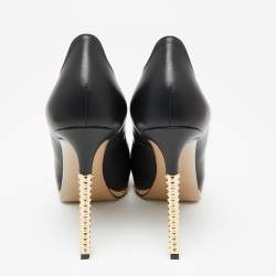 Pre Owned Valentino Black Leather Studded Heel and Platform Peep-Toe Pumps Size 37.5