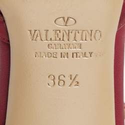 Pre Owned Valentino Red Leather Rockstud Ankle Strap Pumps Size 36.5