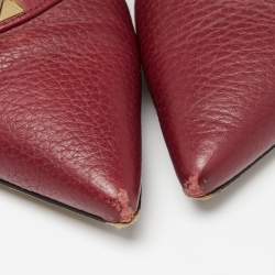 Pre Owned Valentino Red Leather Rockstud Ankle Strap Pumps Size 36.5