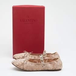 Pre Owned Valentino Beige Lace Rockstud Ballet Flats Size 40.5
