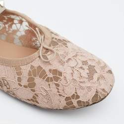 Pre Owned Valentino Beige Lace Rockstud Ballet Flats Size 40.5
