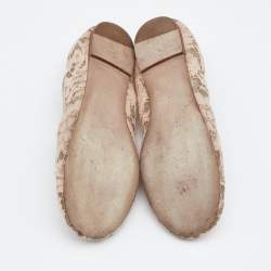 Pre Owned Valentino Beige Lace Rockstud Ballet Flats Size 40.5
