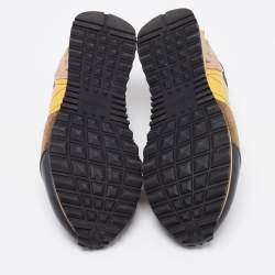 Pre Owned Valentino Multicolor Suede, Camo Print Leather and Canvas Rockrunner Sneakers Size 38