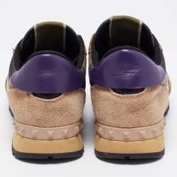 Pre Owned Valentino Multicolor Suede, Camo Print Leather and Canvas Rockrunner Sneakers Size 38