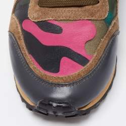 Pre Owned Valentino Multicolor Suede, Camo Print Leather and Canvas Rockrunner Sneakers Size 38