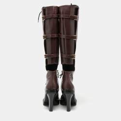 مملوكة مسبقًا Valentino Burgundy Leather Soul Rockstud Combat Knee Length Boots Size 37