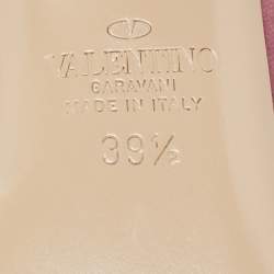 Pre Owned Valentino Two-Tone Velvet and Leather Rockstud Open-Toe Ankle-Strap Pumps Size 39.5