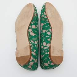 Pre Owned Valentino Green/Beige Lace And Leather Smoking Slippers Size 38.5