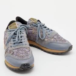 Pre Owned Valentino Multicolor Suede And Lace Rockrunner Low Top Sneakers Size 39.5