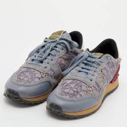 Pre Owned Valentino Multicolor Suede And Lace Rockrunner Low Top Sneakers Size 39.5