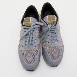 Pre Owned Valentino Multicolor Suede And Lace Rockrunner Low Top Sneakers Size 39.5