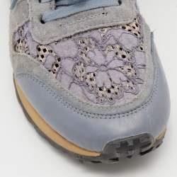 Pre Owned Valentino Multicolor Suede And Lace Rockrunner Low Top Sneakers Size 39.5