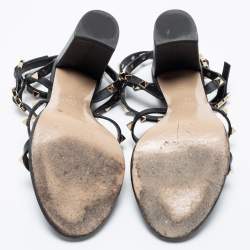 Pre Owned Valentino Black Leather Rockstud Ankle Strap Sandals 38