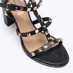 Pre Owned Valentino Black Leather Rockstud Ankle Strap Sandals 38