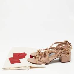 مملوكة مسبقًا Valentino Dusty Pink Leather Rockstud Ankle-Strap Block Heel Sandals Size 38