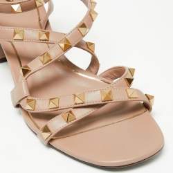 مملوكة مسبقًا Valentino Dusty Pink Leather Rockstud Ankle-Strap Block Heel Sandals Size 38
