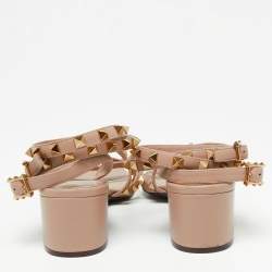 مملوكة مسبقًا Valentino Dusty Pink Leather Rockstud Ankle-Strap Block Heel Sandals Size 38