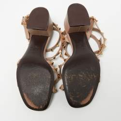 مملوكة مسبقًا Valentino Dusty Pink Leather Rockstud Ankle-Strap Block Heel Sandals Size 38