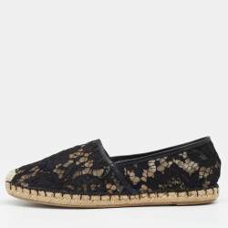 Pre Owned Valentino Black Lace Espadrille Flats Size 39