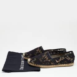 Pre Owned Valentino Black Lace Espadrille Flats Size 39