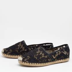 Pre Owned Valentino Black Lace Espadrille Flats Size 39