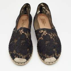 Pre Owned Valentino Black Lace Espadrille Flats Size 39