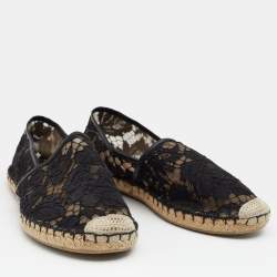 Pre Owned Valentino Black Lace Espadrille Flats Size 39