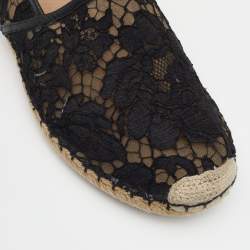Pre Owned Valentino Black Lace Espadrille Flats Size 39