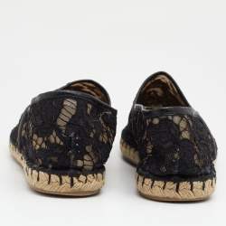 Pre Owned Valentino Black Lace Espadrille Flats Size 39