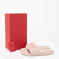 Pre Owned Valentino Pink Rubber VLTN Pool Slide Flat Size 38