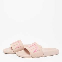 Pre Owned Valentino Pink Rubber VLTN Pool Slide Flat Size 38
