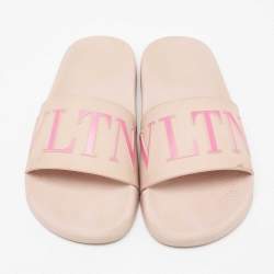 Pre Owned Valentino Pink Rubber VLTN Pool Slide Flat Size 38