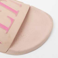 Pre Owned Valentino Pink Rubber VLTN Pool Slide Flat Size 38