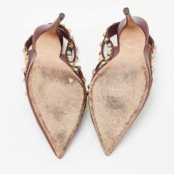 مملوكة مسبقًا صندل فالنتينو رولينغ جلد عنابي مرصع روكستد بسيور مقاس 34