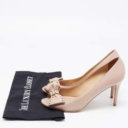 Pre Owned Valentino Beige Leather Rockstud Peep Toe Pumps Size 39