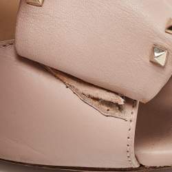 Pre Owned Valentino Beige Leather Rockstud Peep Toe Pumps Size 39