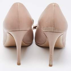 Pre Owned Valentino Beige Leather Rockstud Peep Toe Pumps Size 39