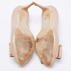 Pre Owned Valentino Beige Leather Rockstud Peep Toe Pumps Size 39