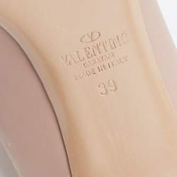 Pre Owned Valentino Beige Leather Rockstud Peep Toe Pumps Size 39