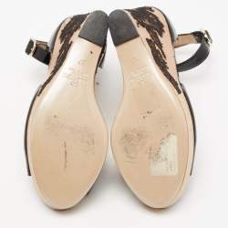 Pre Owned Valentino Black Patent Leather Ankle Strap Wedge Sandals Size 37