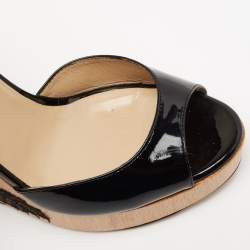 Pre Owned Valentino Black Patent Leather Ankle Strap Wedge Sandals Size 37