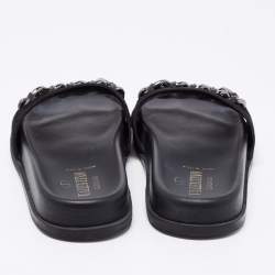Pre Owned Valentino Black Suede Chain Detail Flat Slides Size 38