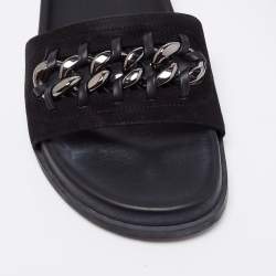 Pre Owned Valentino Black Suede Chain Detail Flat Slides Size 38