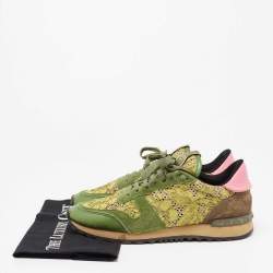 Pre Owned Valentino Multicolor Leather And Lace Rockrunner Sneakers Size 40