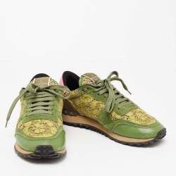 Pre Owned Valentino Multicolor Leather And Lace Rockrunner Sneakers Size 40