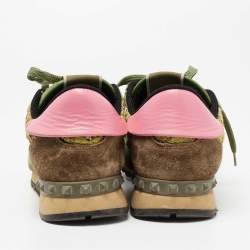Pre Owned Valentino Multicolor Leather And Lace Rockrunner Sneakers Size 40